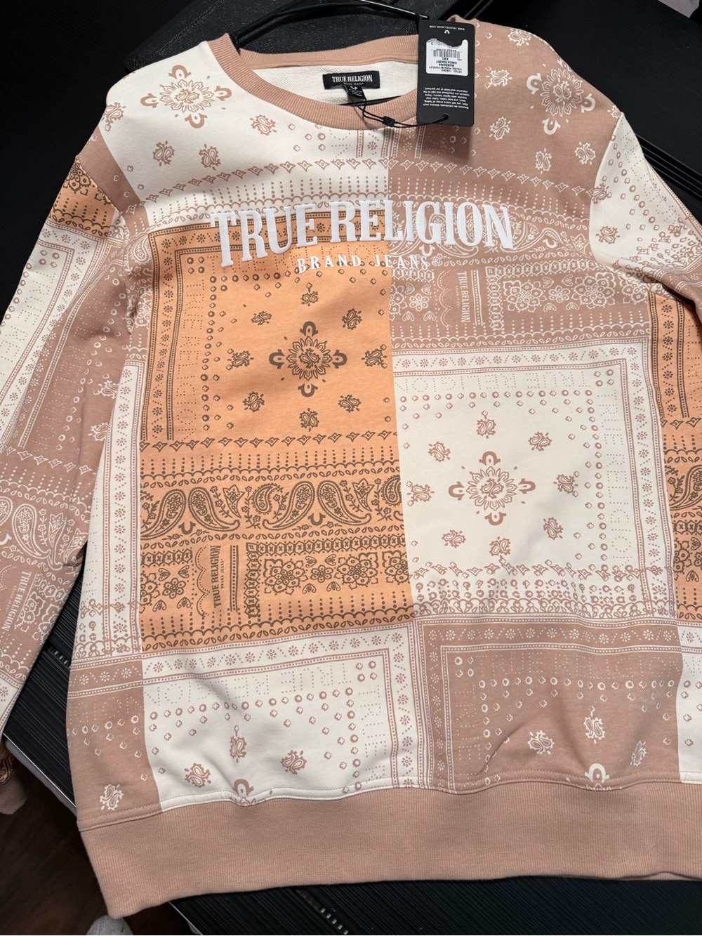 True Religion Women's Bandana Patchwork Sweatshirt - Taupe & Cream
